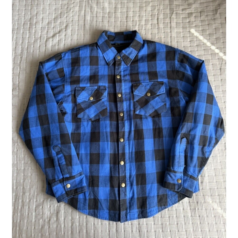 Milwaukee Leather Armored Motorcycle Flannel Jacket Blue Men's Size L